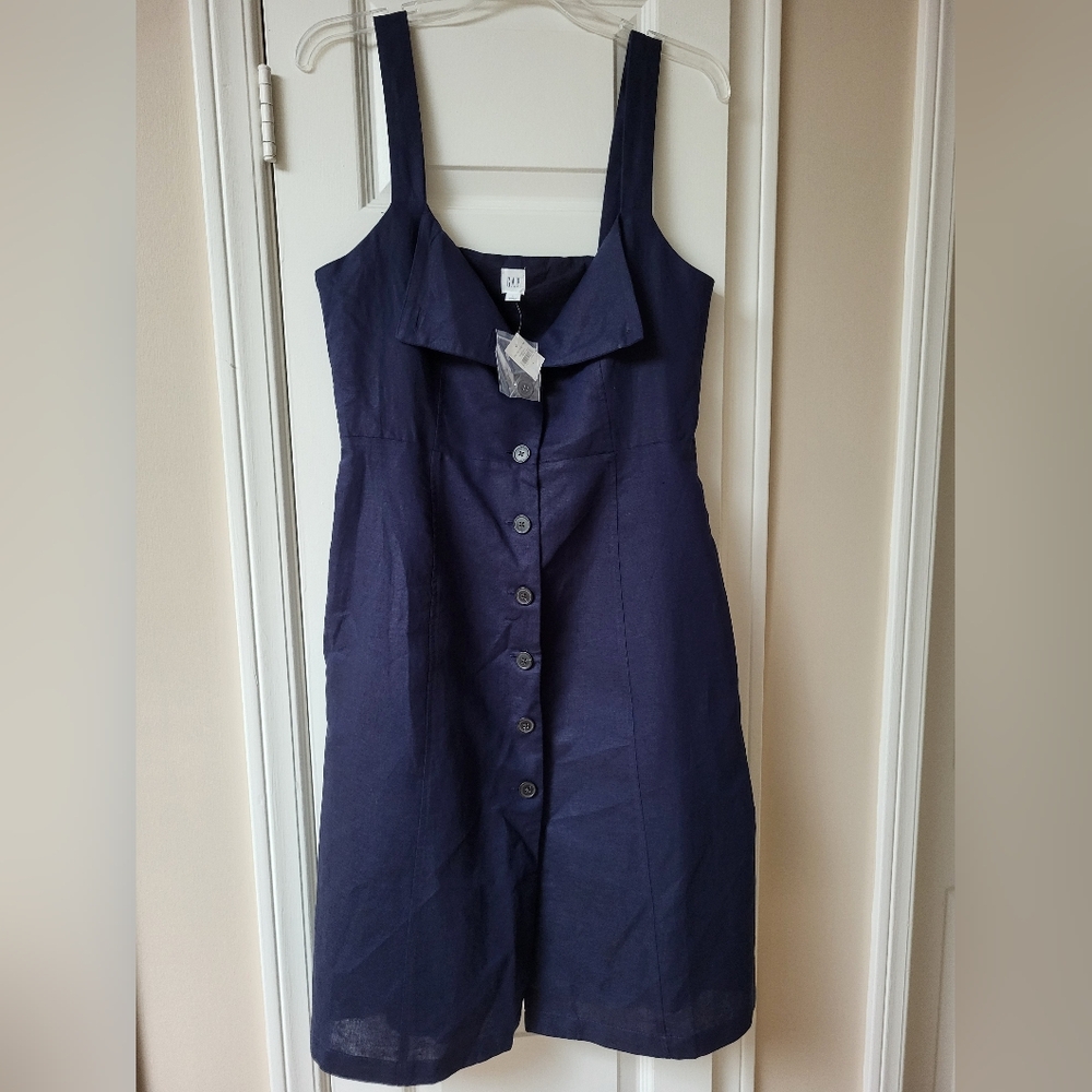 Gap Linen & Cotton Lined Dark Blue Dress with Pockets, Size 6, New With Tags